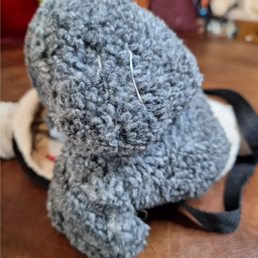 RARE VTG BV Collection Plush Teddy Bear Backpack Dark Gray Cream Hoodie Y2K 18